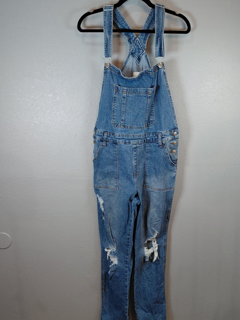 Celebrity Pink Distressed Denim Overalls in Blue